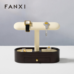 FANXI New Arrival Beige Solid Wood Solid MicrofiberJewelry Rack