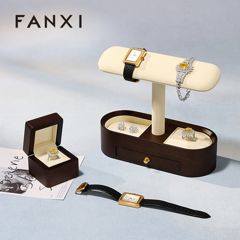 FANXI New Arrival Beige Solid Wood Solid MicrofiberJewelry Rack