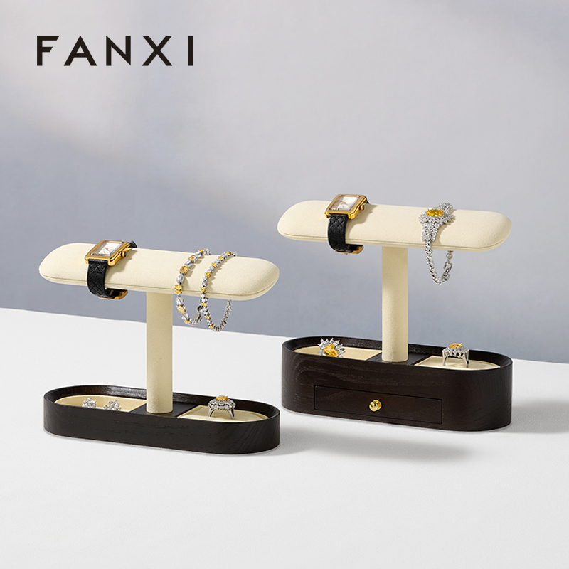 FANXI New Arrival Beige Solid Wood Solid MicrofiberJewelry Rack