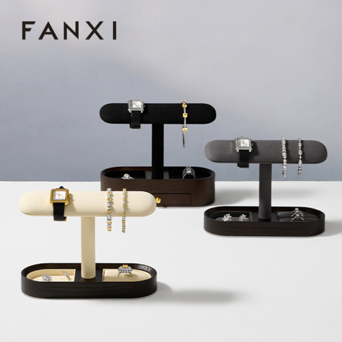 FANXI New Arrival Beige Solid Wood Solid MicrofiberJewelry Rack