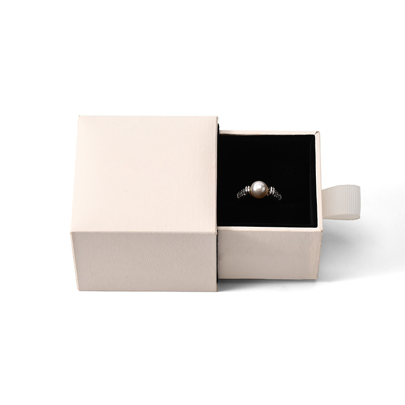 FANXI Custom Beige Leatherette Paper Velvet Ring Box