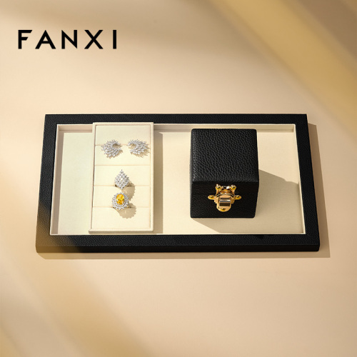 FANXI Hot-sale Beige Genuine Leather Jewelry Tray