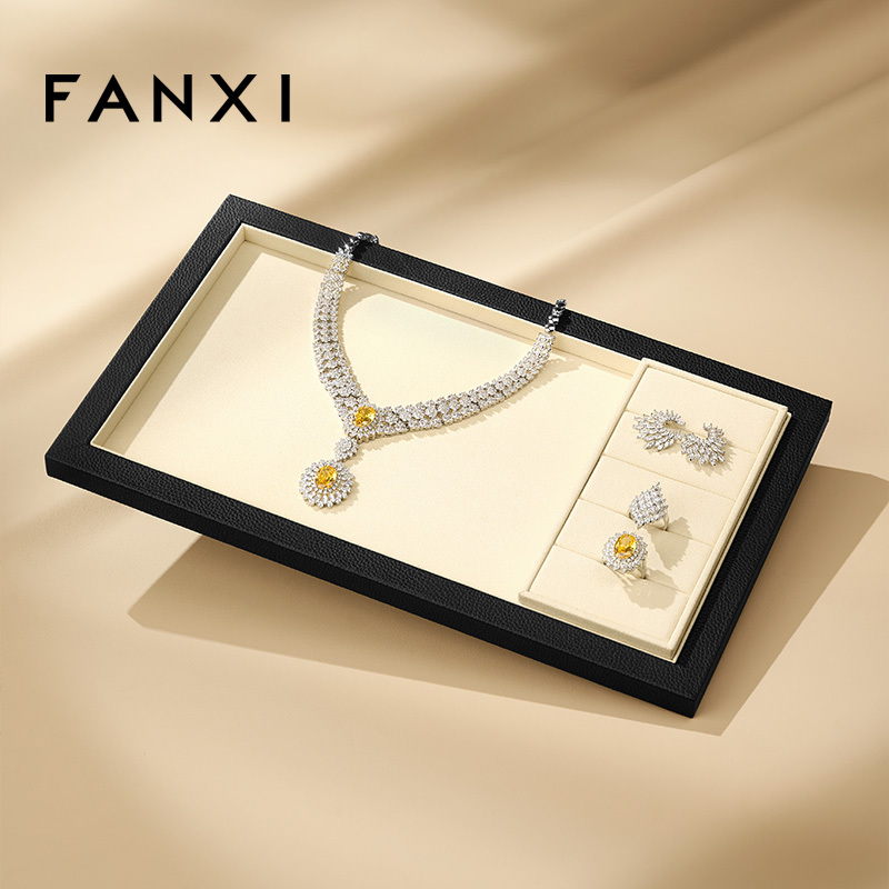 FANXI Hot-sale Beige Genuine Leather Jewelry Tray