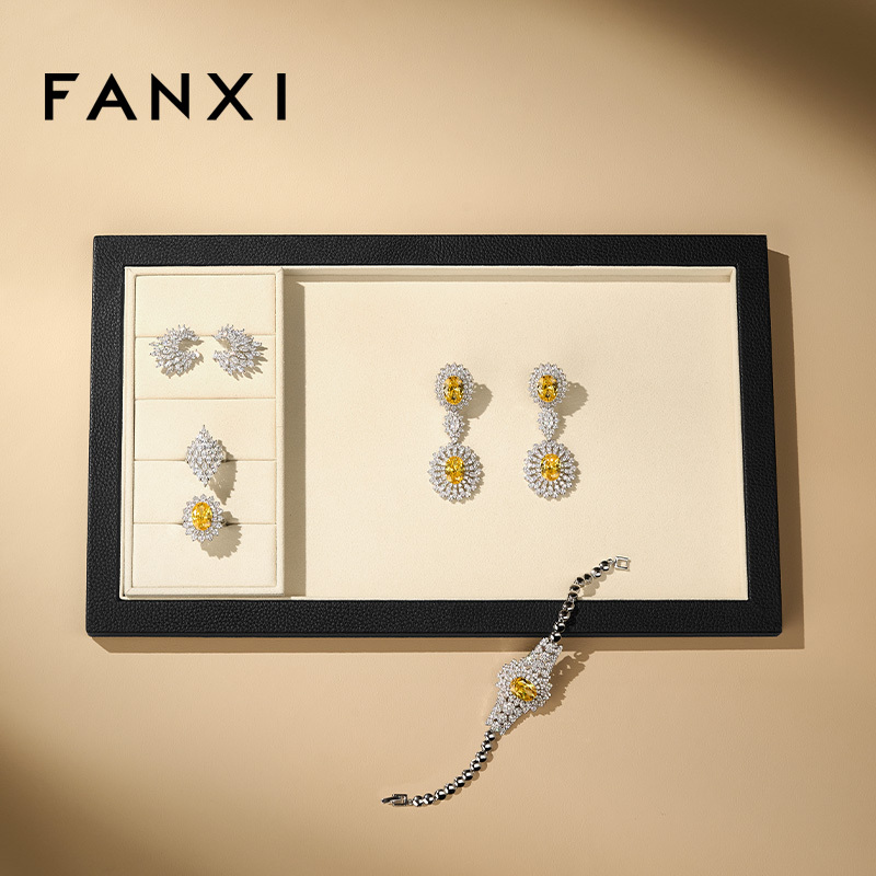 FANXI Hot-sale Beige Genuine Leather Jewelry Tray
