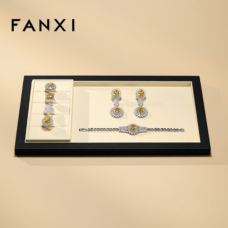 FANXI Hot-sale Beige Genuine Leather Jewelry Tray