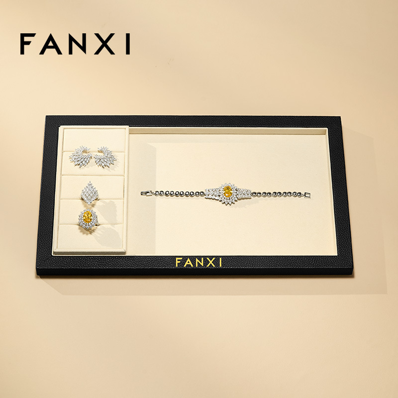 FANXI Hot-sale Beige Genuine Leather Jewelry Tray