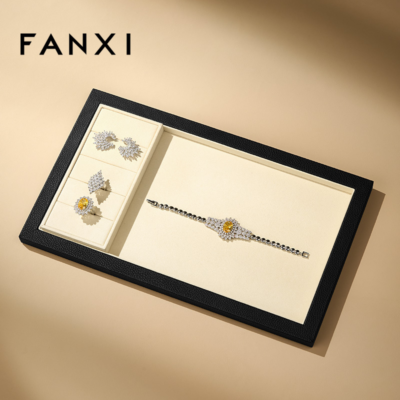 FANXI Hot-sale Beige Genuine Leather Jewelry Tray