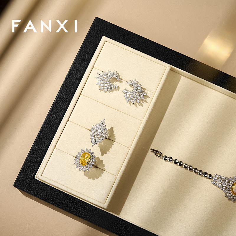FANXI Hot-sale Beige Genuine Leather Jewelry Tray