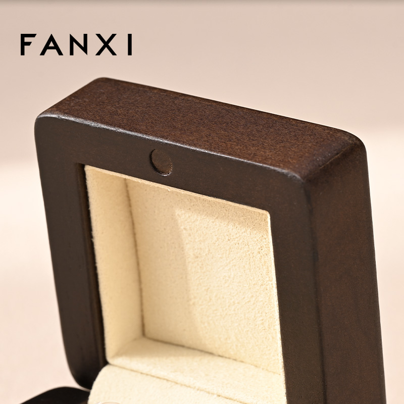 FANXI New Arrival Gray Solid Wood Superfiber Ring Box