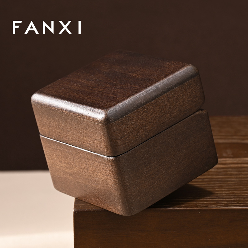 FANXI New Arrival Gray Solid Wood Superfiber Ring Box