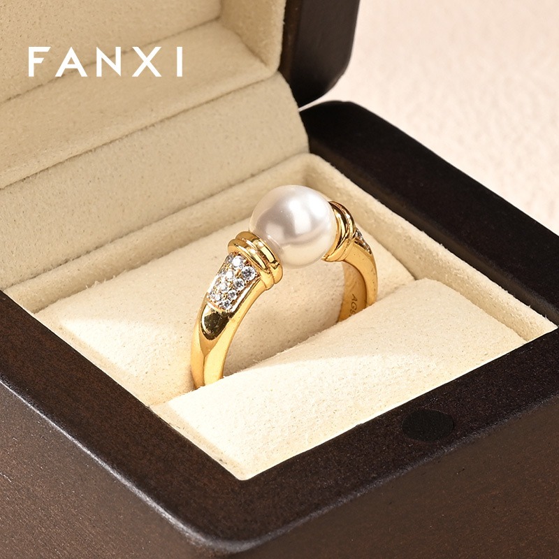 FANXI New Arrival Gray Solid Wood Superfiber Ring Box
