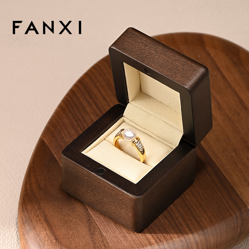 FANXI New Arrival Gray Solid Wood Superfiber Ring Box