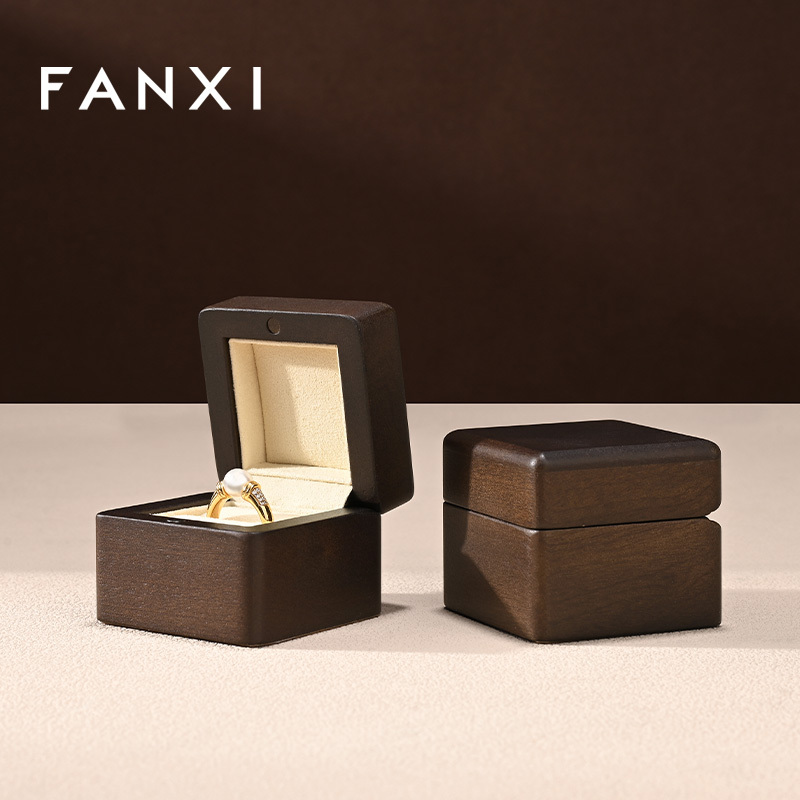 FANXI New Arrival Gray Solid Wood Superfiber Ring Box