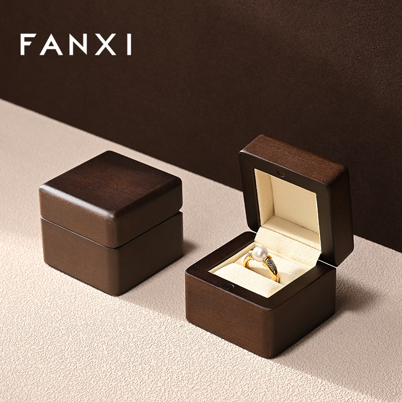 FANXI New Arrival Gray Solid Wood Superfiber Ring Box
