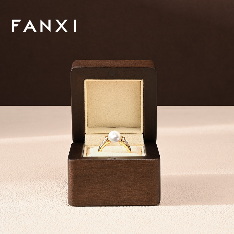 FANXI New Arrival Gray Solid Wood Superfiber Ring Box