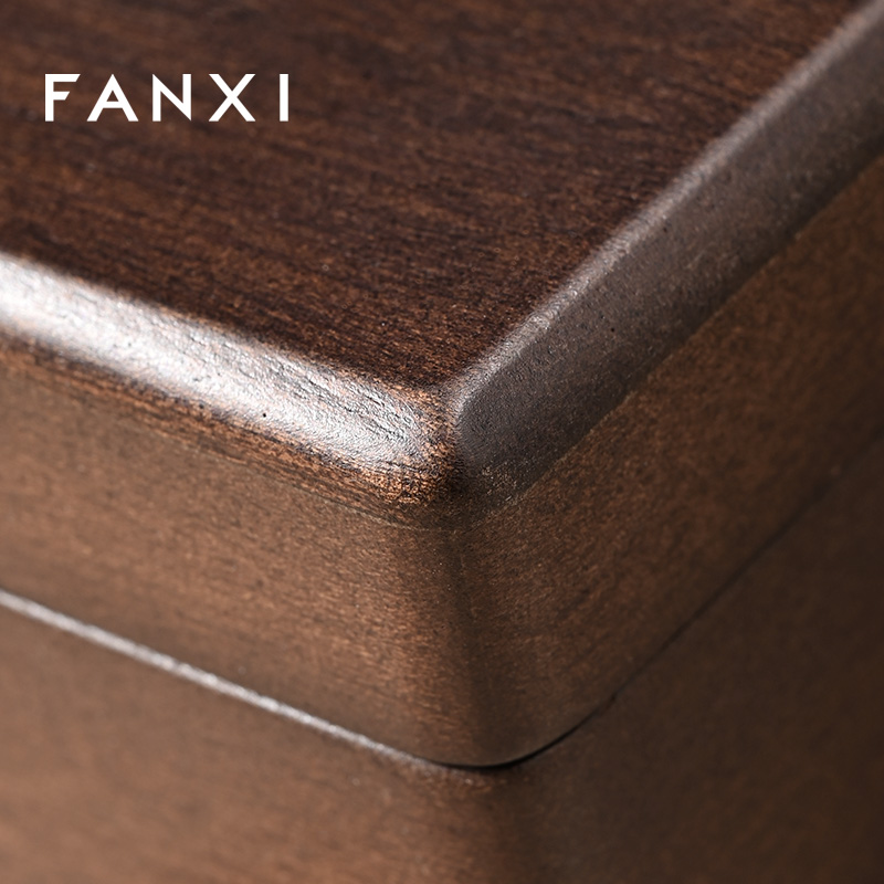 FANXI New Arrival Gray Solid Wood Superfiber Ring Box
