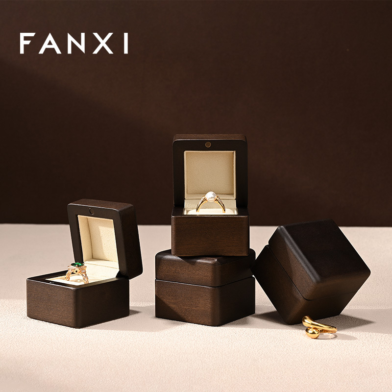 FANXI New Arrival Gray Solid Wood Superfiber Ring Box