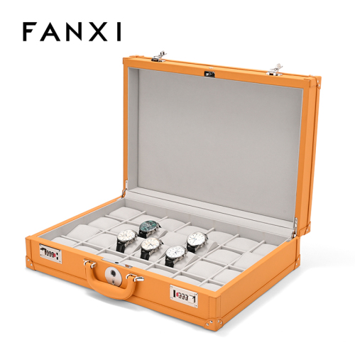 FANXI Custom Orange PU Leather Microfiber Watch Case