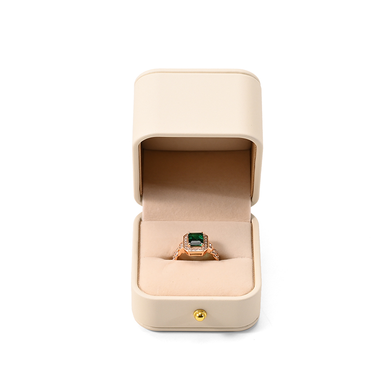 FANXI Custom Beige PU Leather Velvet Satin Ring Box