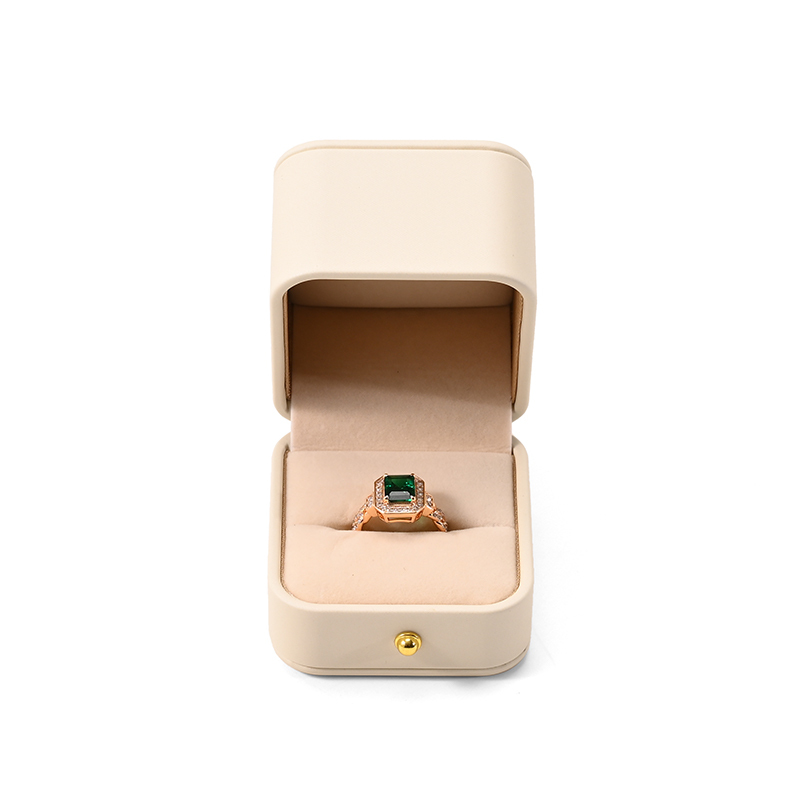 FANXI Custom Beige PU Leather Velvet Satin Ring Box