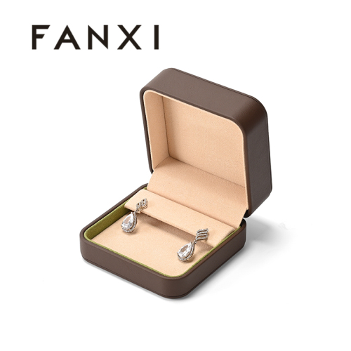 FANXI Custom Brown PU Leather Microfiber Earring Box