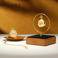 FANXI Luxury Gold Solid Wood Metal Clock Display Stand