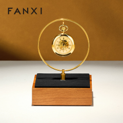FANXI Luxury Gold Solid Wood Metal Clock Display Stand