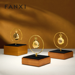 FANXI Luxury Gold Solid Wood Metal Clock Display Stand