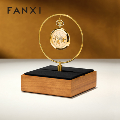FANXI Luxury Gold Solid Wood Metal Clock Display Stand