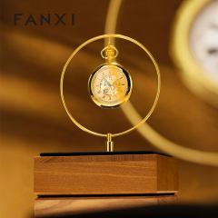 FANXI Luxury Gold Solid Wood Metal Clock Display Stand