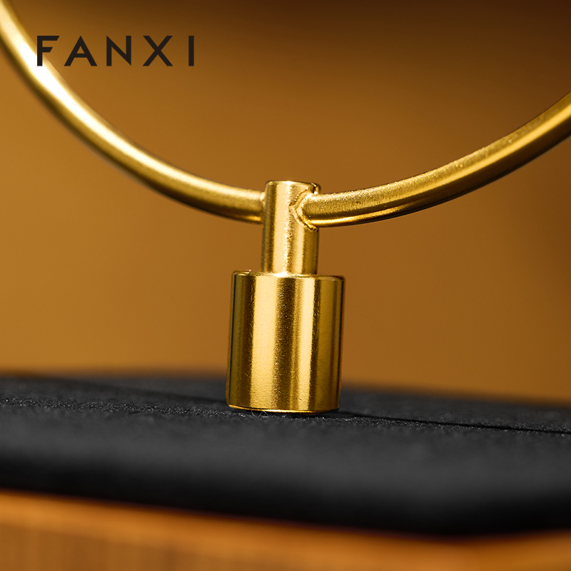 FANXI Luxury Gold Solid Wood Metal Clock Display Stand