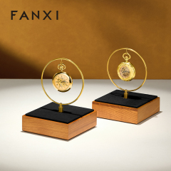 FANXI Luxury Gold Solid Wood Metal Clock Display Stand