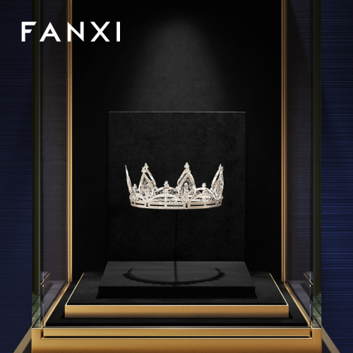 FANXI Luxury Black Beige Suede Metal Crown Display Props