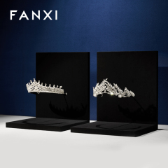 FANXI Luxury Black Beige Suede Metal Crown Display Props