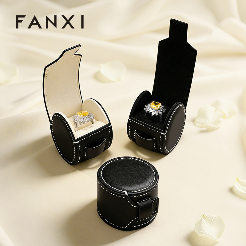 FANXI New-arrival Black PU Leather Jewelry Storage Bag