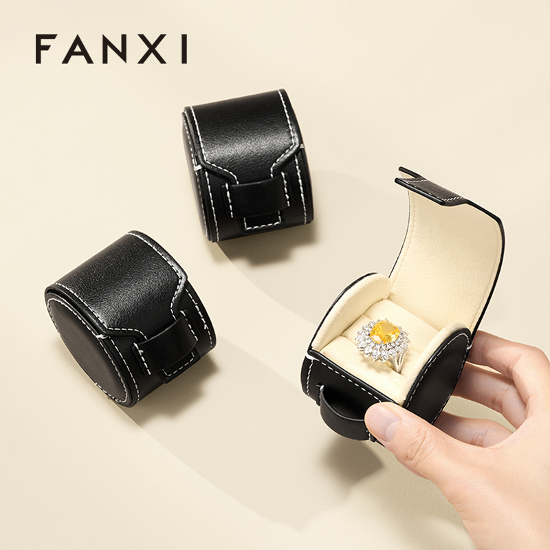 FANXI New-arrival Black PU Leather Jewelry Storage Bag
