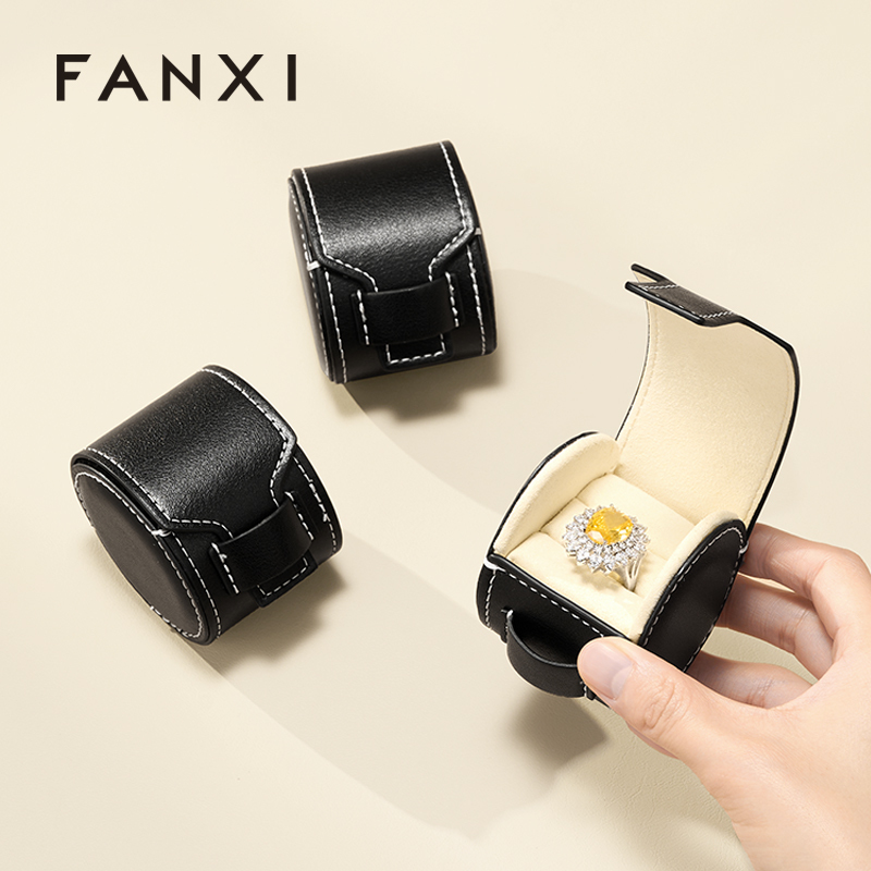 FANXI New-arrival Black PU Leather Jewelry Storage Bag