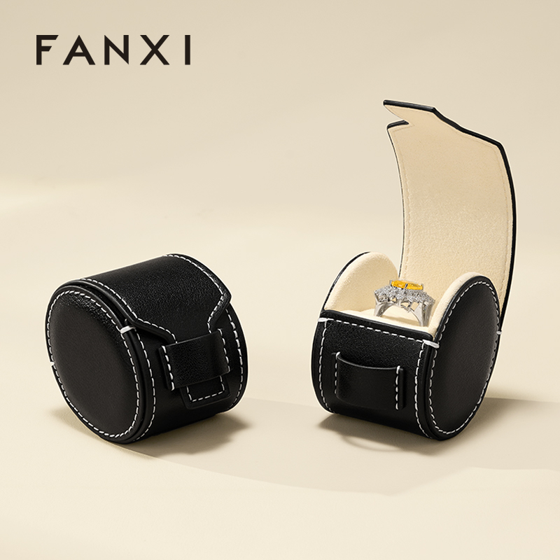 FANXI New-arrival Black PU Leather Jewelry Storage Bag
