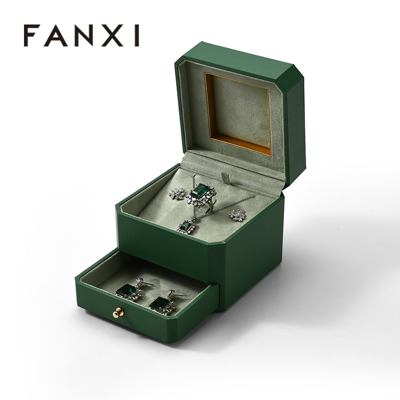 FANXI Custom Green Art Paper Suede Jewelry Box