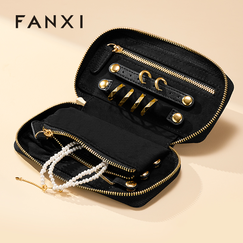 FANXI Luxury Black PU Leather Microfiber Storage Bag