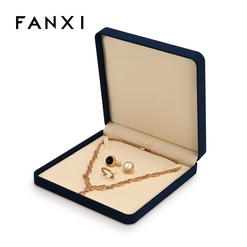 FANXI Custom Dark Blue Microfiber Jewelry Set Box