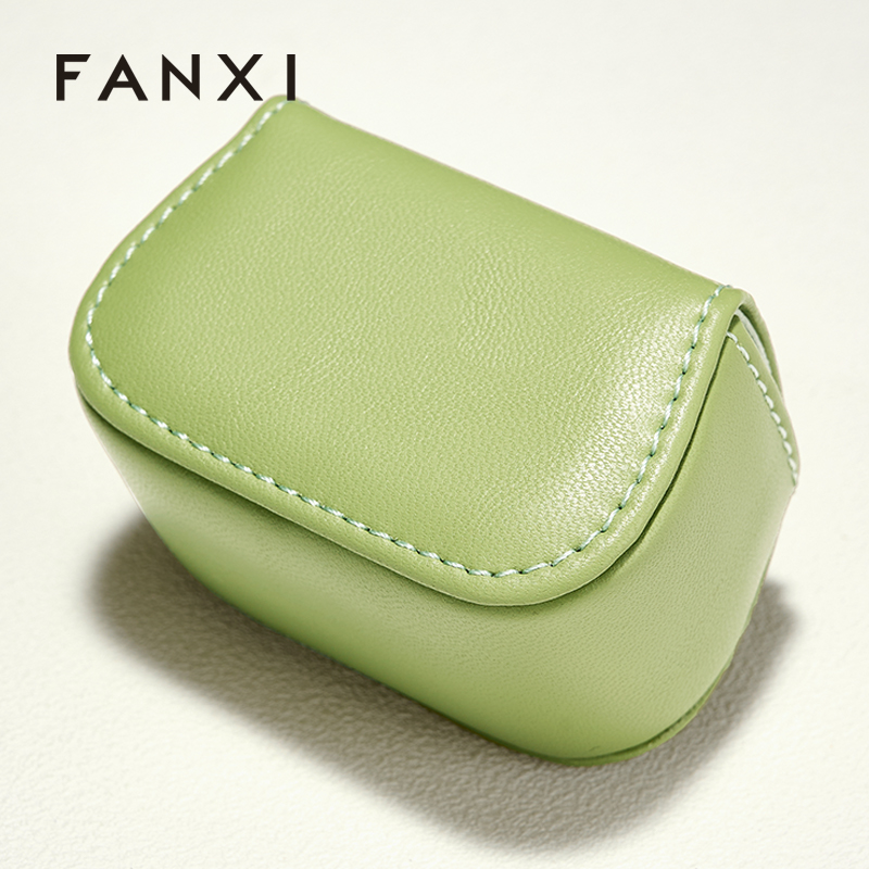 FANXI New-arrival Green Black PU Leahter Ring Storage Bag