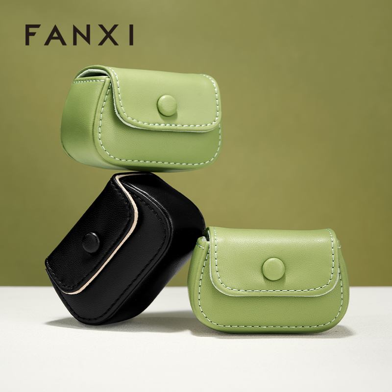 FANXI New-arrival Green Black PU Leahter Ring Storage Bag