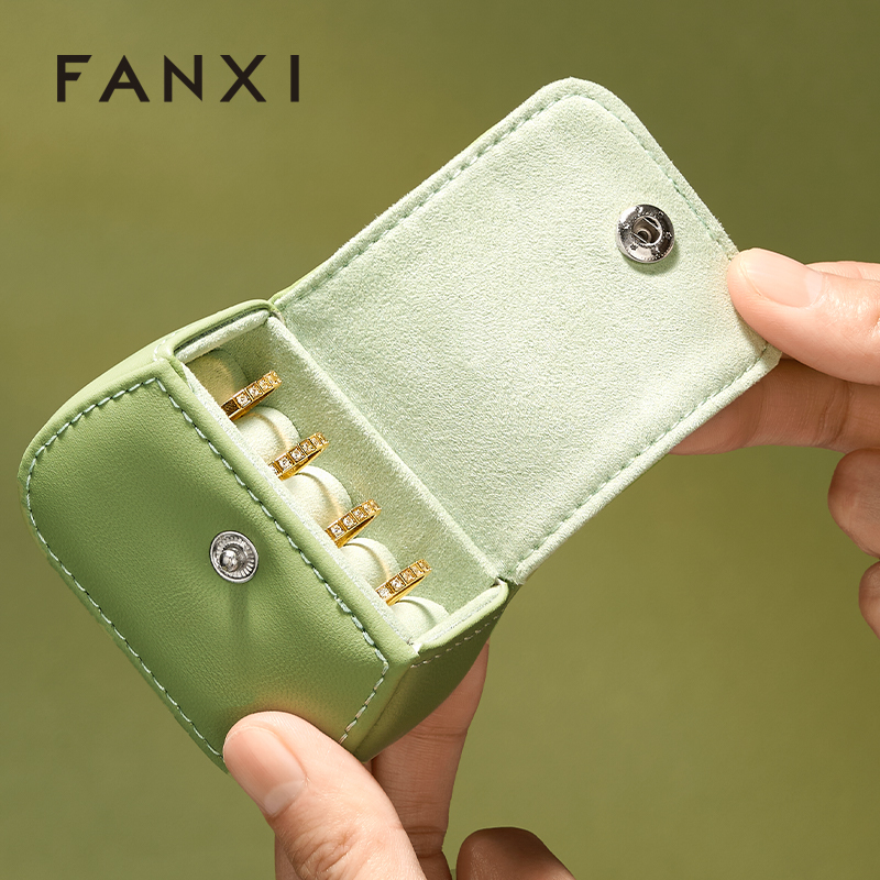FANXI New-arrival Green Black PU Leahter Ring Storage Bag