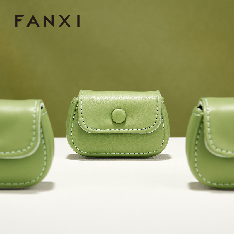 FANXI New-arrival Green Black PU Leahter Ring Storage Bag