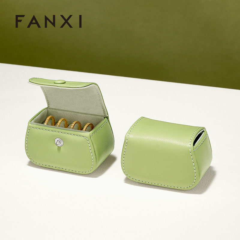 FANXI New-arrival Green Black PU Leahter Ring Storage Bag
