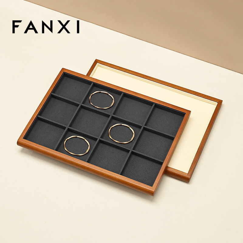 FANXI Wholesale Gray Solid Wood Jewelry Display Tray