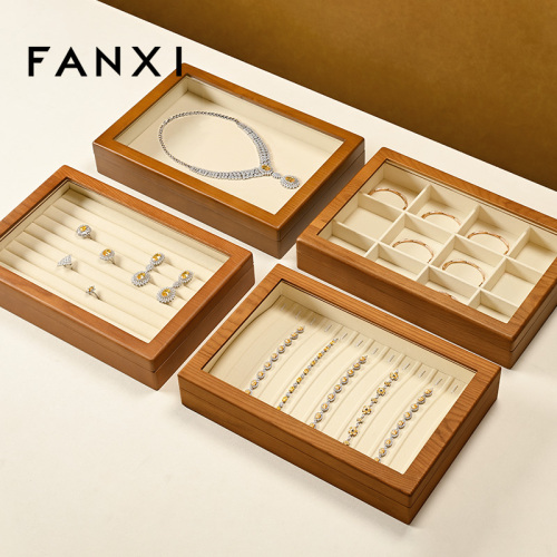 FANXI Wholesale Gray Solid Wood Jewelry Display Case