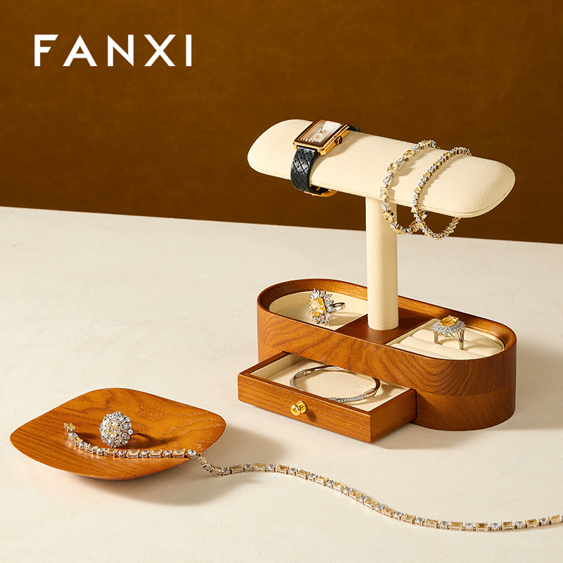 FANXI factory black beige Wooden Microfiber fashion jewelry holder