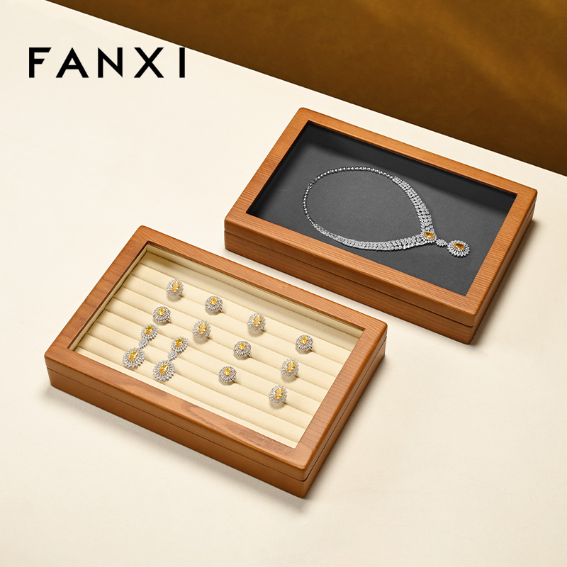 FANXI Wholesale Gray Solid Wood Jewelry Display Case
